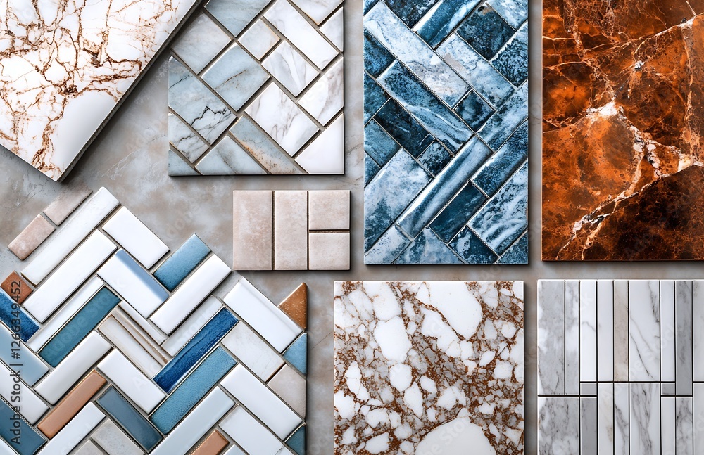 Poster a stunning display of colorful marble tiles in various patterns and textures for home decor : genera