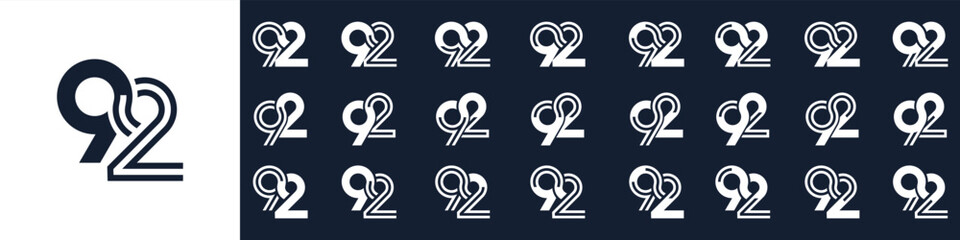 collection of creative number 92 logo designs. abstract ninety-two design vector illustration