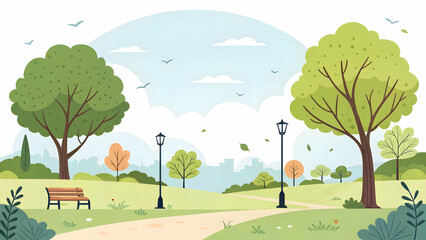 relax peaceful parks concept as wide space hosts rustling greens subtle chirps lifting spirits mellowing moods nurturing quiet balanced presence in  Photo Stock  Concept  and empty space on the left s