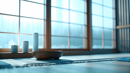 Naklejka premium Vacant Area Resonates: Soothing Soundscapes Music Concept for Photo Stock - Subtle Harmonies Drifting Softly to Quiet Racing Thoughts and Soothe the Mind in Empty Spaces