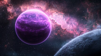 Obraz premium Purple Exoplanet in Vibrant Nebula Cosmic Space Scene