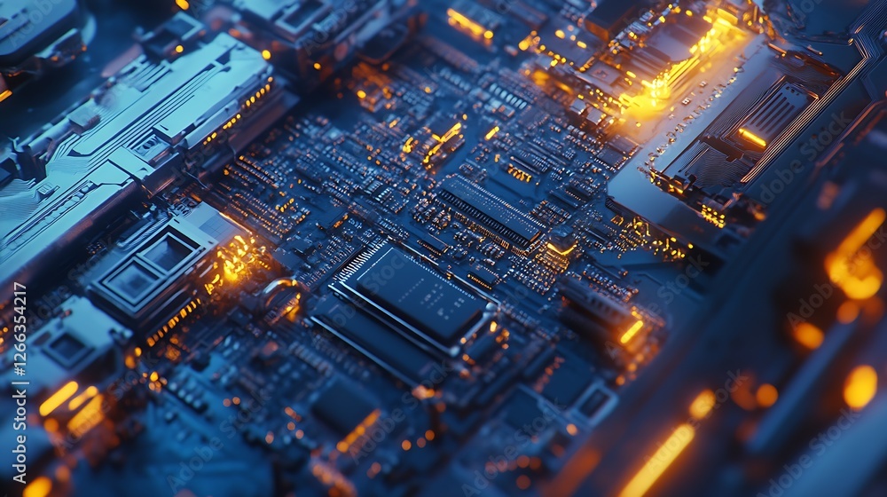 Fototapete high angle shot of a complex circuit board showcasing the intricate design of electronic components 