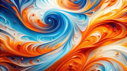 Obraz premium Abstract Swirling Paint Texture A Vivid Symphony of Blue, Orange, and White Hues