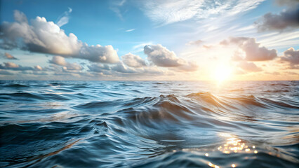 Obraz premium Stunning Seascape: Deep Blue Ocean Waters Merging with Sky - Perfect for Advertising with Ample Copy Space