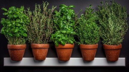 Fresh Herbs in Terracotta Pots  Basil  Rosemary  Thyme  Kitchen Gardening