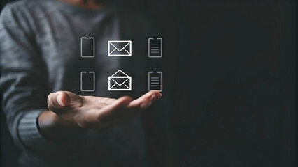 Fototapeta premium Smart Notification Icons Floating Around Hand - Photo Stock Concept