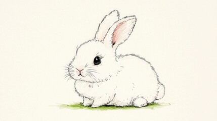 Obraz premium Adorable White Rabbit Classic Illustration Cute Bunny Pet Animal Sketch