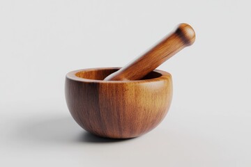 Wooden mortar and pestle on white background (3)