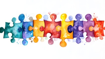 Colorful puzzle pieces, connecting, on white background, teamwork concept