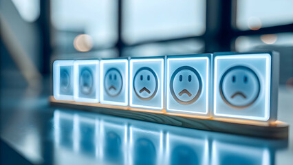 Visualizing Customer Satisfaction: Smiley Face Metrics in Stock Photo