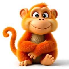 Fototapeta premium Adorable Orange Cartoon Monkey Sitting Happy Expression Furry Cute 3D Render
