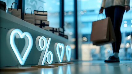 Fototapeta premium Valentine's Special Discounts: Charming Signage & Enticing Deals for Small Gifts Await!