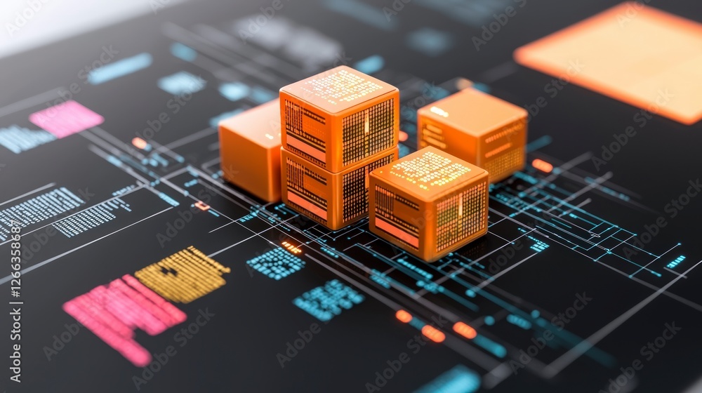 Poster futuristic data cubes network technology digital innovation abstract background