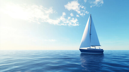 Fototapeta premium serene sailboat glides across calm waters under bright blue sky, creating peaceful atmosphere perfect for relaxation and adventure