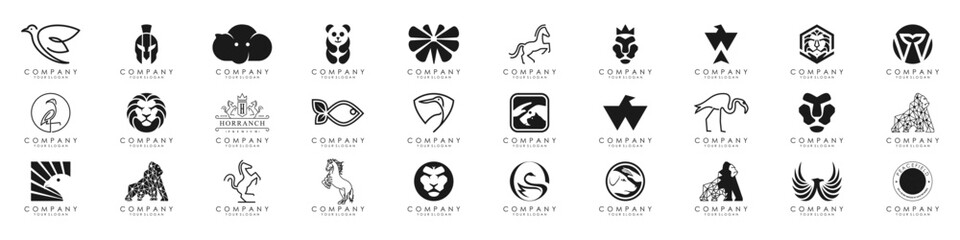 Set Of Animals logos collection. Animal logo set. Geometrical abstract logos. Icon design