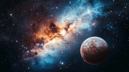 Naklejka premium Cosmic Nebula Planet Stars Galaxy Space Background
