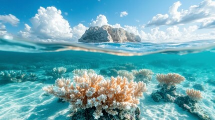 Fototapeta premium Tropical Island Paradise Underwater Coral Reef Ocean Scene