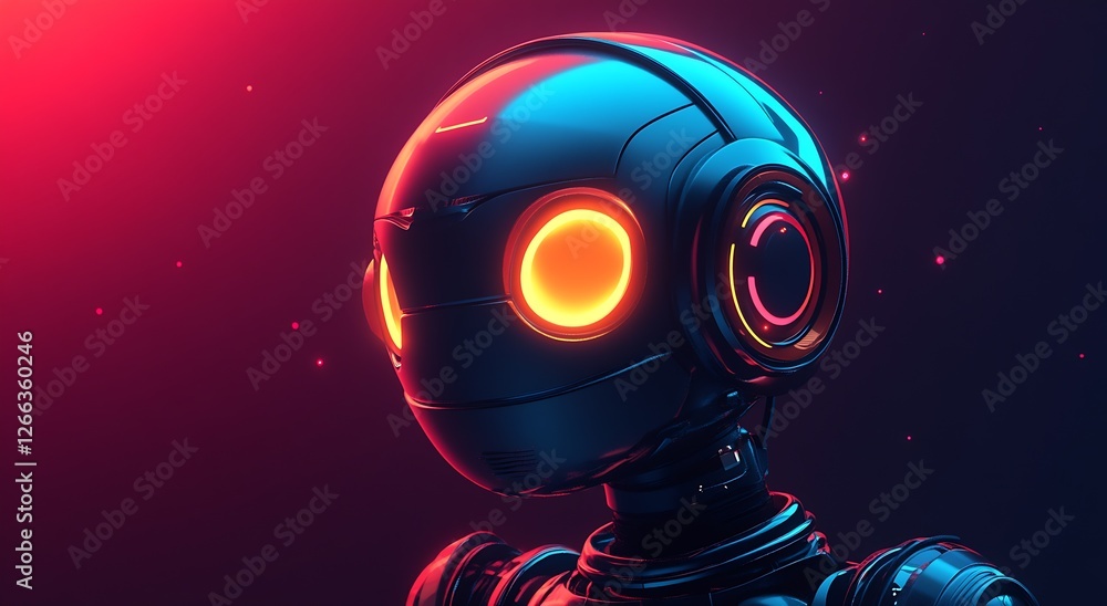 Poster stylish futuristic robot with bright glow and friendly expressions in a sleek modern environment : g