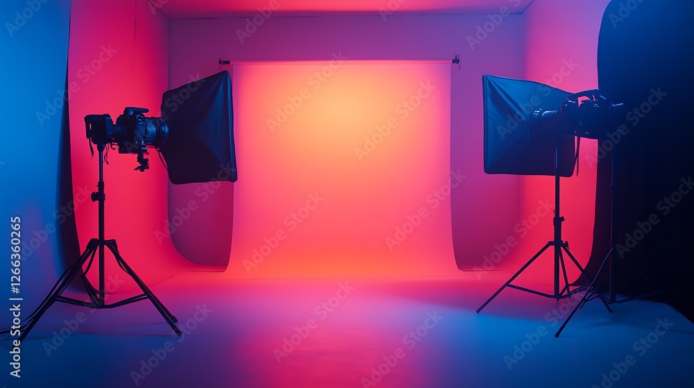 Aufkleber professional photography setup with colorful lighting and equipment in a studio : generative ai