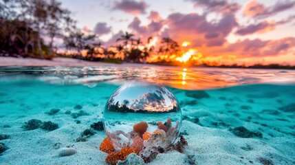 Crystal Ball Sunset Beach Ocean Underwater Coral Reef Scene