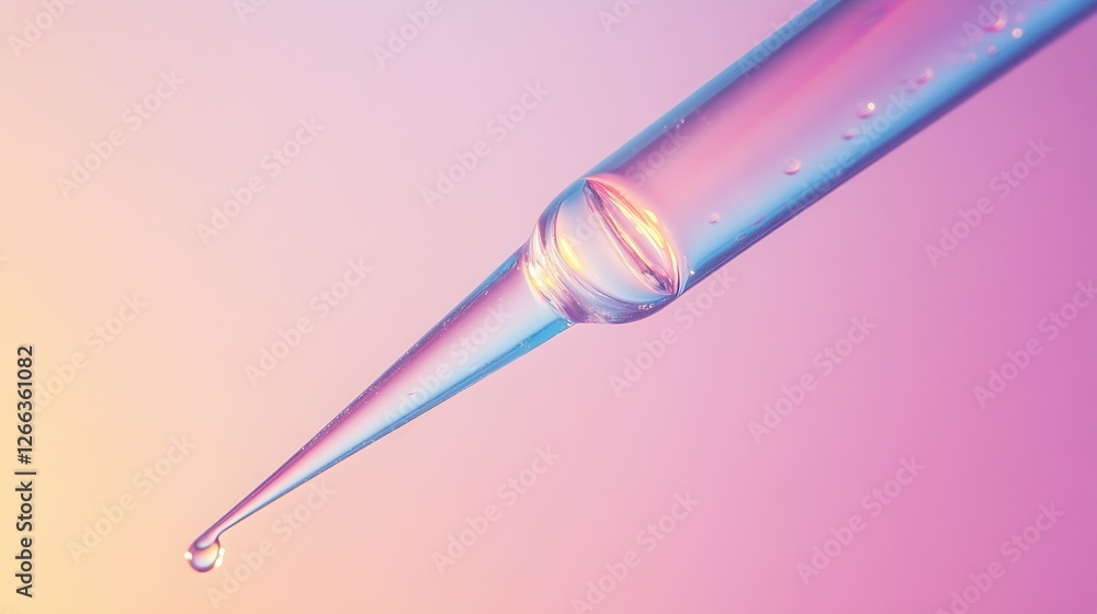 Aufkleber Macro shot of a dropper releasing a water droplet on a gradient background showcasing fluid dynamics in science : Generative AI