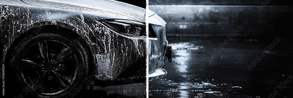 Poster comparison of a scratched, dirty car next to a polished, shiny vehicle highlighting the differences 