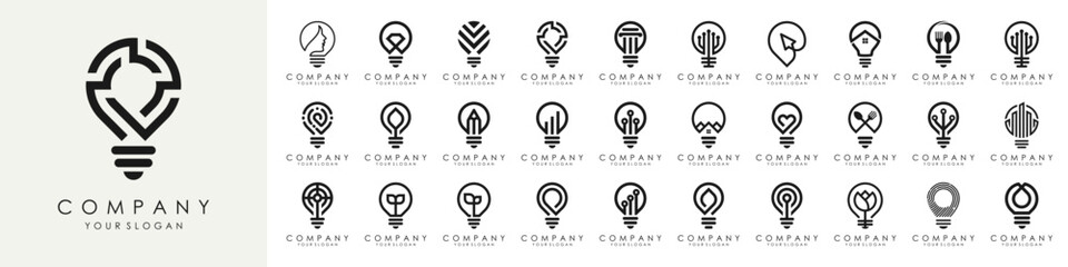 set of Smart bulb logo design. Bulb Logo Design Colorful . Idea creative light bulb logo. Bulb digital logo technology Idea.