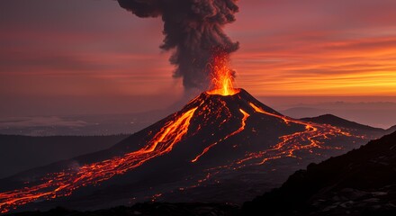 Volcanic Eruption Flowing Lava and Spewing Ash Capturing Nature's Raw Power and Geological Force