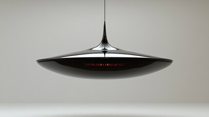 Fototapeta premium Futuristic black saucer pendant lamp in minimalist studio