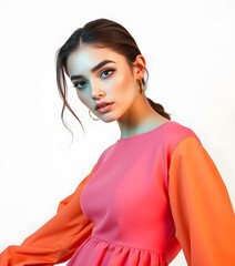 High-Quality 4K Promotional Model Image | Crisp White Background | Vibrant Dress