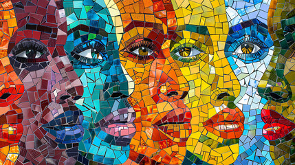 Fototapeta premium A mosaic of human faces, different ages, nationality, race, culture, and gender. united in diversity