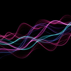 Abstract wave lines pattern dynamic colorful light flowing isolated on a black background—the concept of music, party, technology, modern. Abstract flowing wavy lines. Colorful dynamic wave