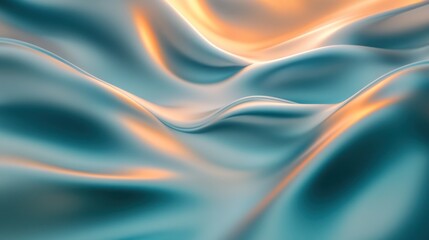 Obraz premium Abstract teal and orange flowing silk fabric waves background.