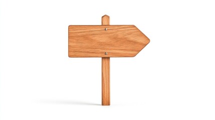 Blank wooden directional sign pointing right, set against a clean white background, ideal for signage