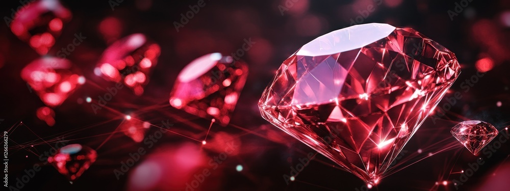 Poster sparkling red gemstone with bokeh background.
