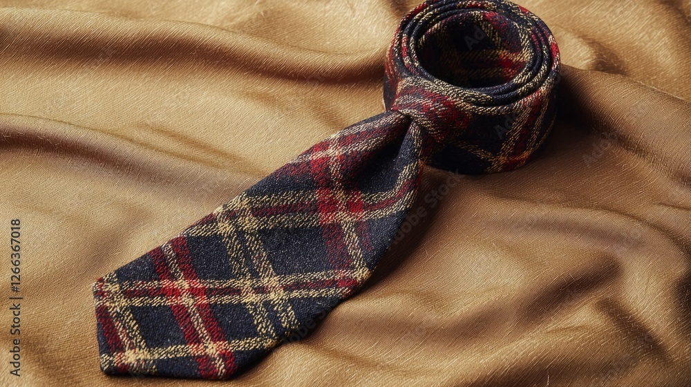 Poster textured checkered necktie in deep tones, draped stylishly to highlight its pattern and quality, cop