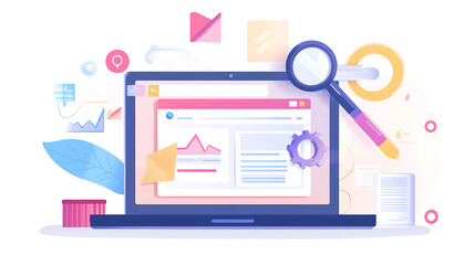 A digital marketing manager optimizing SEO strategies for a business website using tools on a laptop (2)