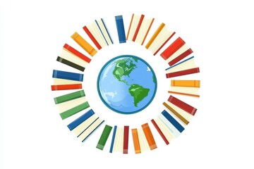 Global Education Concept with Colorful Books Surrounding Earth