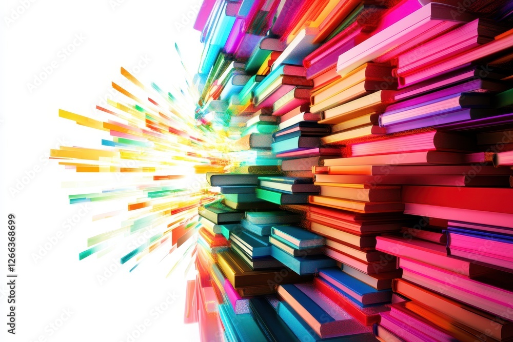 Poster vibrant explosion of colorful books creating dynamic learning energy