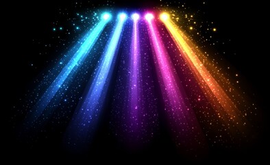Fototapeta premium Colorful light ray background vector illustration. Abstract glowing lines with a bokeh effect. Colorful gradient light beams on a dark black background.