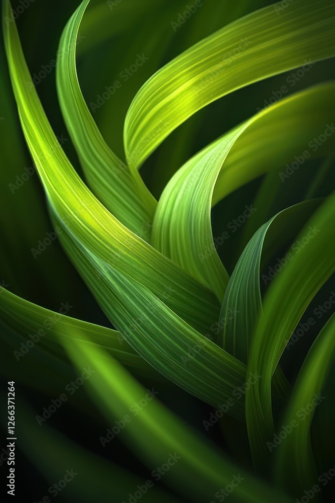 Poster abstract close-up of vibrant green leaves, swirling and overlapping, creating a dynamic texture and 