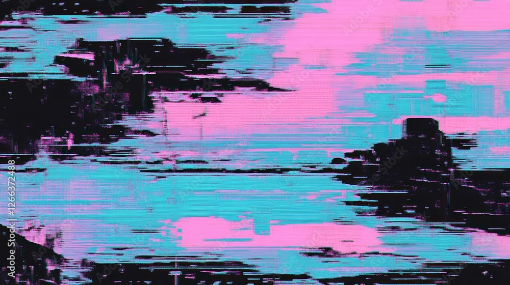 Poster abstract digital artwork featuring vibrant pink and turquoise horizontal streaks, creating a dynamic