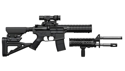 Modern Black Assault Rifle with Scope and Detachable Silencer Military Weaponry Tactical Gear