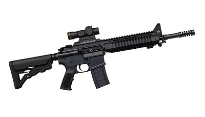 Tactical Black Rifle with Red Dot Sight Modern Military Weapon Close Up Studio Shot