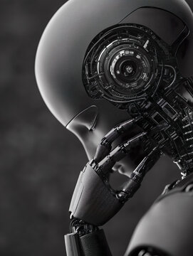 Physical AI robot in deep thought created by generative AI