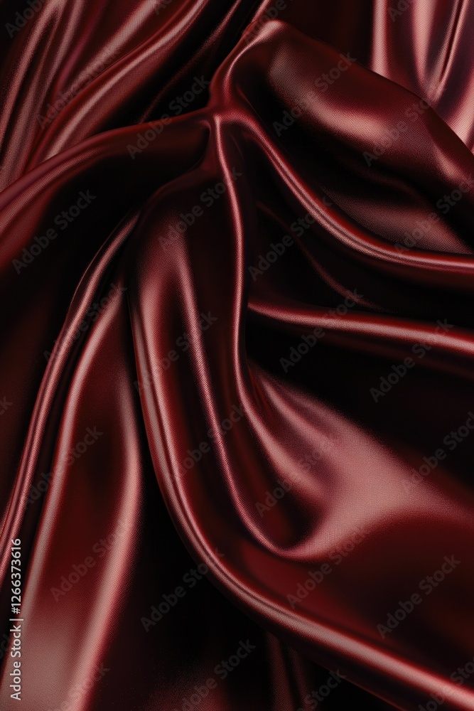 Wall mural Close-up of luxurious, deep red silk fabric with elegant folds and soft, flowing texture.