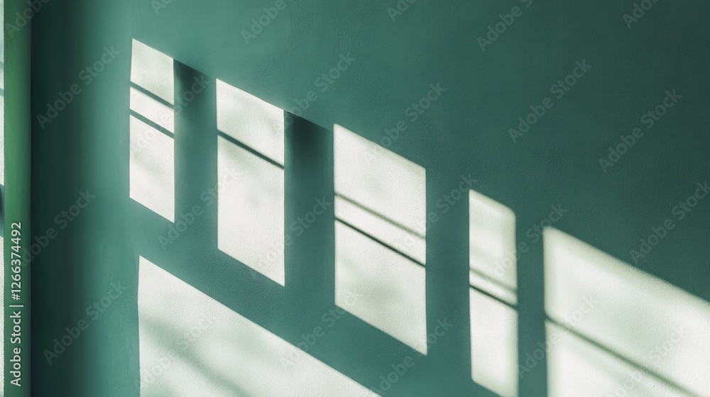 Aufkleber abstract teal wall with light and shadow patterns from window.