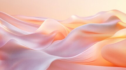 Obraz premium Abstract image of flowing, translucent fabric in soft pink and orange hues, creating a wave-like pattern.