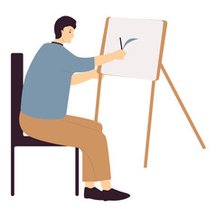 Illustration of Person Painting on Canvas. Vector Character in Flat Cartoon Style.