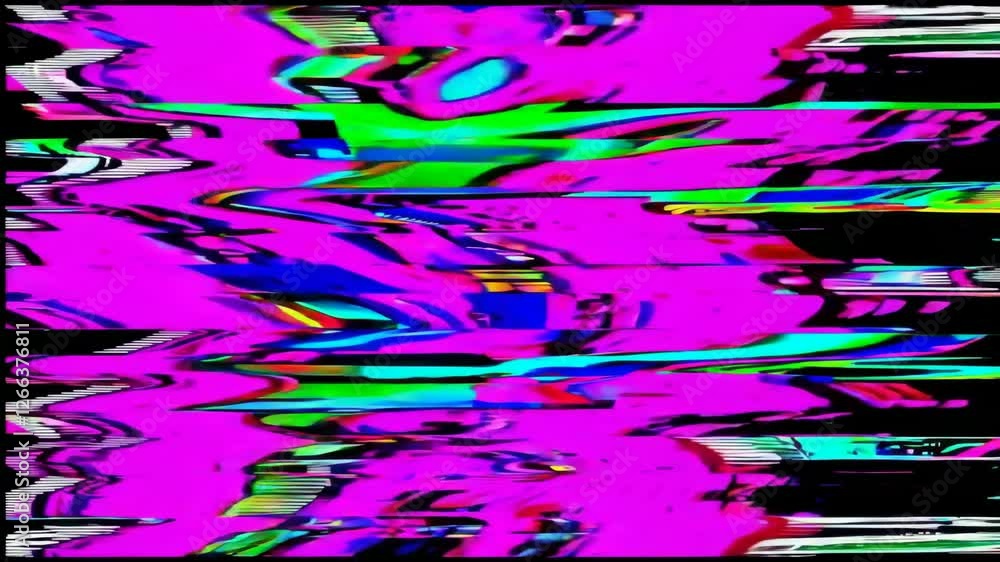 Poster colorful glitchy digital screen distortion effect with vibrant color palette, abstract art and techn